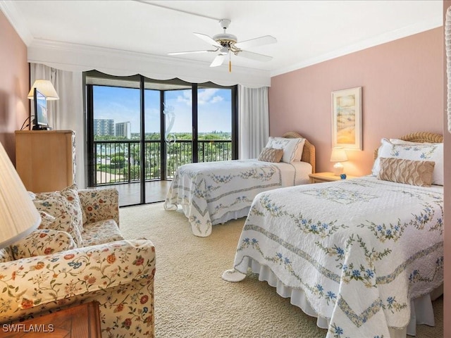 840 S Collier Blvd Unit 706, Marco Island, FL 34145 - carpeted bedroom featuring crown molding, access to outside, and ceiling fan