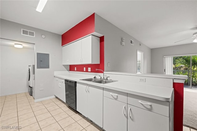 27075 Matheson Ave Unit 105, Bonita Springs, FL 34135 - kitchen with dishwasher, a sink, a peninsula, electric panel, and light countertops