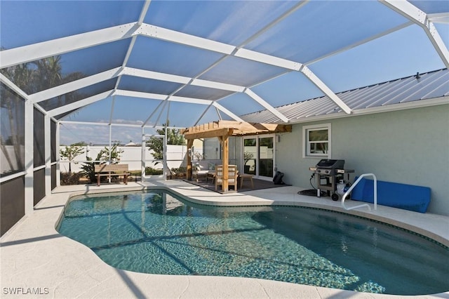view of pool featuring a patio and a lanai