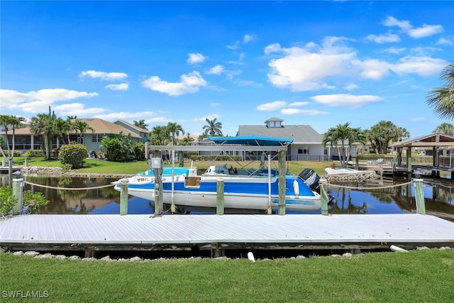 27150 Mora Rd, Bonita Springs, FL 34135 - dock area with a water view and a lawn