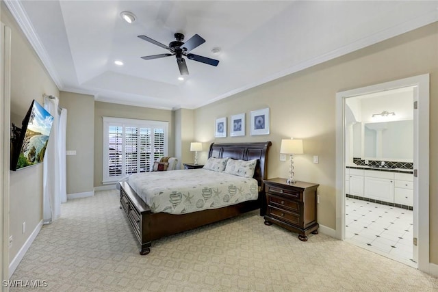 27150 Mora Rd, Bonita Springs, FL 34135 - bedroom featuring light carpet, baseboards, crown molding, recessed lighting, and a raised ceiling