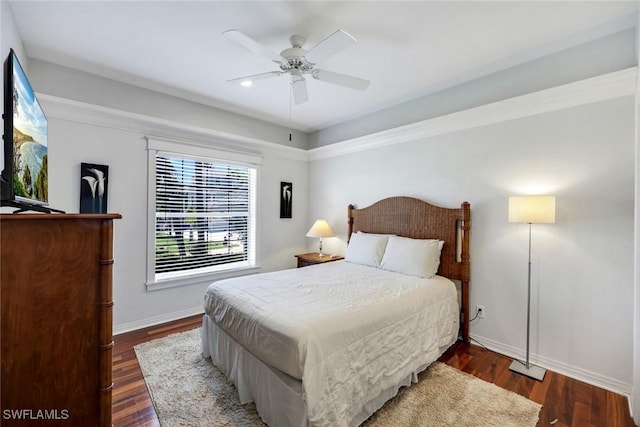 27150 Mora Rd, Bonita Springs, FL 34135 - bedroom featuring baseboards, dark wood-style flooring, and ceiling fan