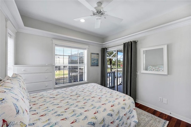 27150 Mora Rd, Bonita Springs, FL 34135 - bedroom with access to outside, wood finished floors, baseboards, and ceiling fan