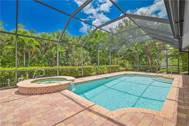 7810 Twin Eagle Ln, Fort Myers, FL 33912 - view of swimming pool with a patio area, a pool with connected hot tub, and glass enclosure