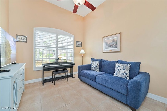 7810 Twin Eagle Ln, Fort Myers, FL 33912 - living area with a ceiling fan, light tile patterned floors, and baseboards