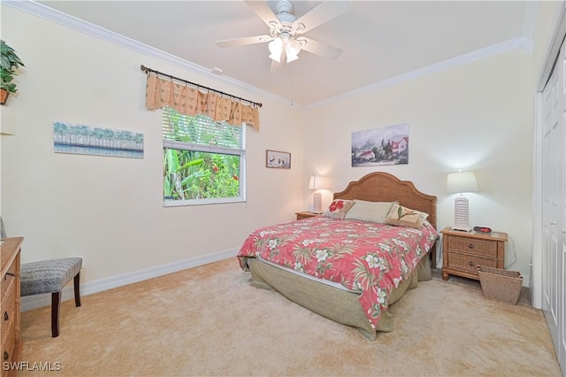 7810 Twin Eagle Ln, Fort Myers, FL 33912 - carpeted bedroom with crown molding, a closet, baseboards, and a ceiling fan