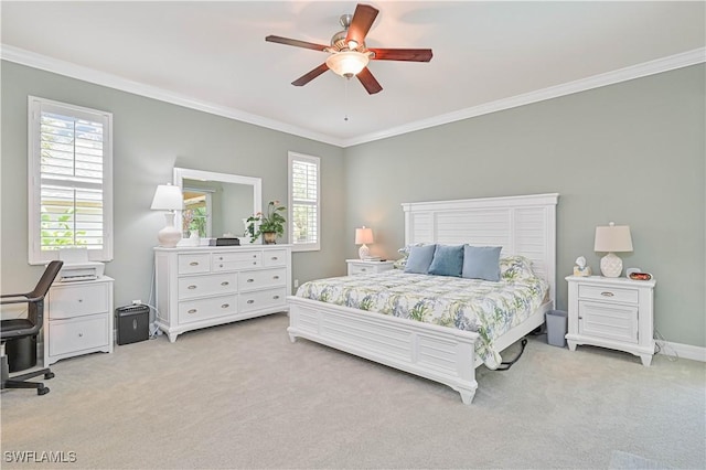 7810 Twin Eagle Ln, Fort Myers, FL 33912 - carpeted bedroom featuring crown molding, an office area, and ceiling fan