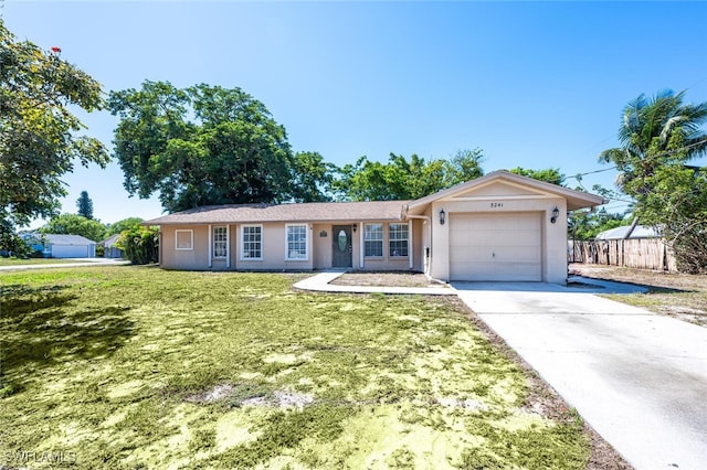 ranch-style house with an attached garage, driveway, and stucco siding