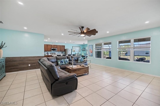 1713 NW 9th Ter, Cape Coral, FL 33993 - living area with recessed lighting, a ceiling fan, and light tile patterned floors