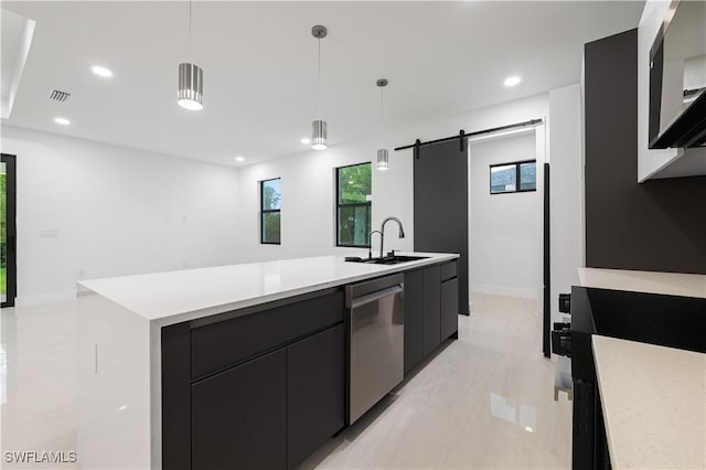 3201 18th St W, Lehigh Acres, FL 33971 - kitchen with a sink, stainless steel dishwasher, dark cabinetry, modern cabinets, and recessed lighting