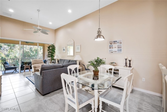 15040 Sandpiper Preserve Blvd Unit 201, Fort Myers, FL 33919 - dining room with high vaulted ceiling, a ceiling fan, baseboards, and recessed lighting