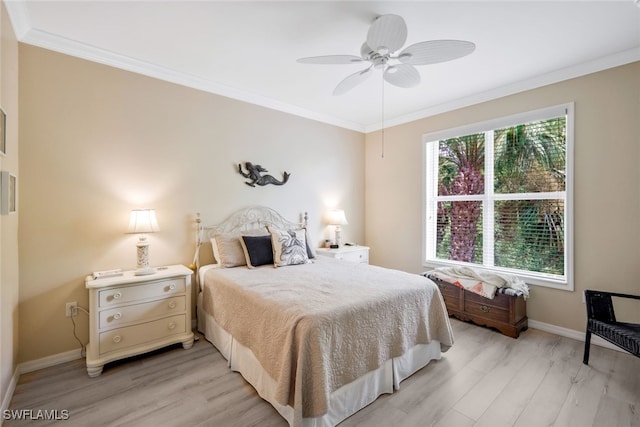 15040 Sandpiper Preserve Blvd Unit 201, Fort Myers, FL 33919 - bedroom with light wood-style floors, crown molding, baseboards, and a ceiling fan