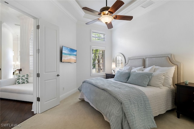 10692 Mirasol Dr Unit 1004, Miromar Lakes, FL 33913 - bedroom with ornamental molding, a ceiling fan, baseboards, and a raised ceiling