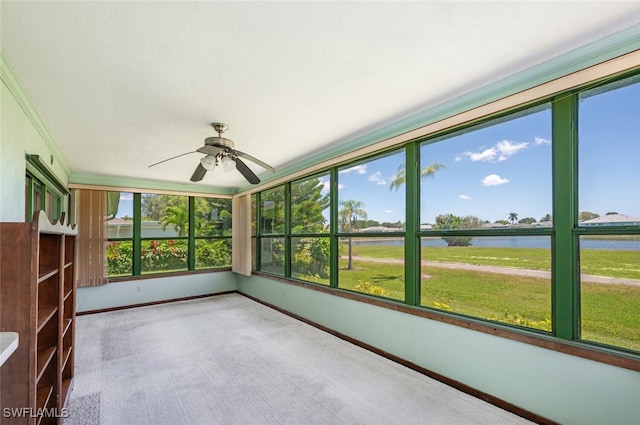 938 Charlemagne Blvd, Naples, FL 34112 - unfurnished sunroom with a water view, ceiling fan, and healthy amount of natural light