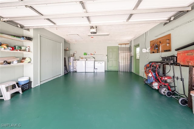 938 Charlemagne Blvd, Naples, FL 34112 - garage with independent washer and dryer, water heater, and a garage door opener