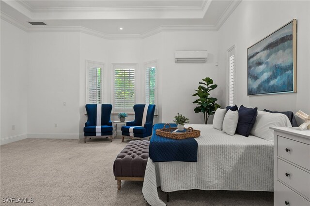 3270 Collingtree Ct, Naples, FL 34105 - carpeted bedroom featuring a wall unit AC, crown molding, and a raised ceiling