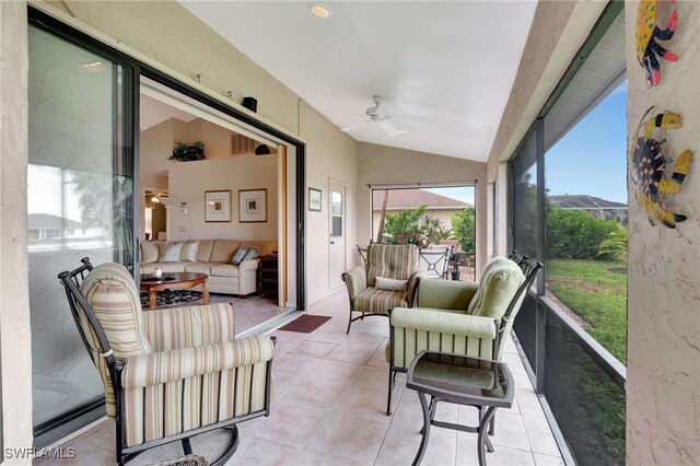 24979 Paradise Rd, Bonita Springs, FL 34135 - sunroom / solarium with ceiling fan, lofted ceiling, and outdoor lounge area