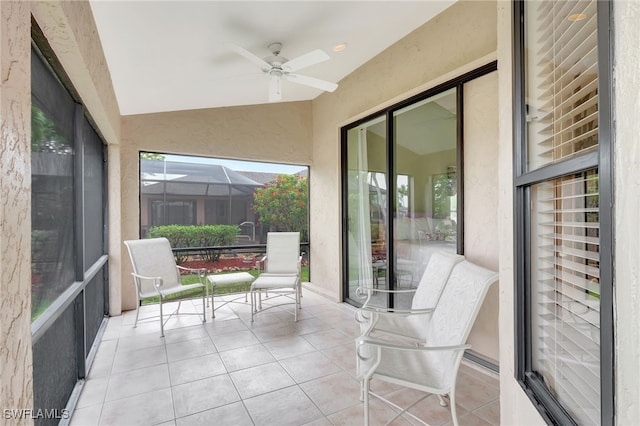 24979 Paradise Rd, Bonita Springs, FL 34135 - sunroom / solarium featuring a ceiling fan and lofted ceiling