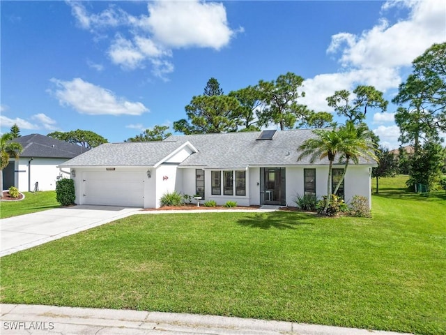 15138 Sam Snead Ln, North Fort Myers, FL 33917 - ranch-style house with concrete driveway, a garage, a front yard, and stucco siding