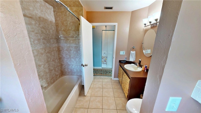 8161 Moyer Ln, Bokeelia, FL 33922 - bathroom featuring tile patterned flooring, vanity, shower / bathtub combination, and toilet