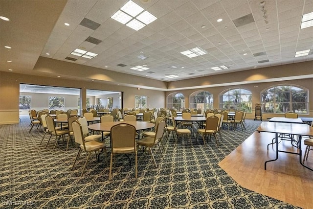 26740 Rosewood Pointe Ln Unit 102, Bonita Springs, FL 34135 - dining room featuring carpet floors, recessed lighting, and a paneled ceiling