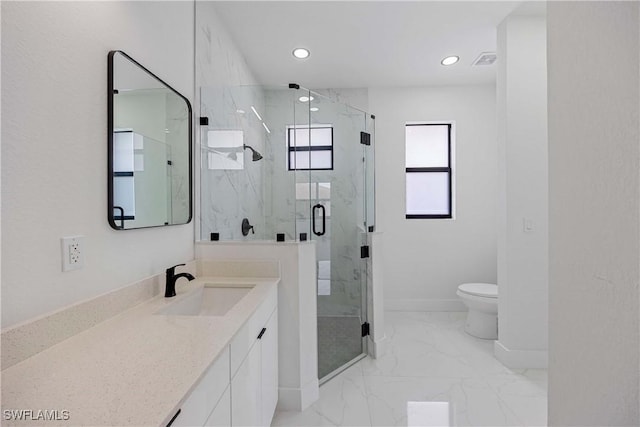 3300 18th St W, Lehigh Acres, FL 33971 - full bath with baseboards, marble finish flooring, recessed lighting, a marble finish shower, and toilet