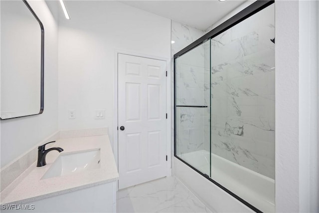 3300 18th St W, Lehigh Acres, FL 33971 - bathroom featuring combined bath / shower with glass door, vanity, and marble look tiles