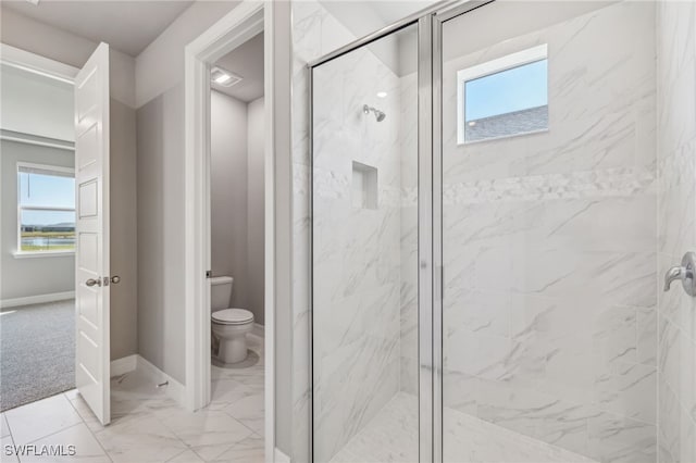 16678 Expedition Ct, Punta Gorda, FL 33982 - full bathroom with a marble finish shower, toilet, baseboards, and marble look tiles