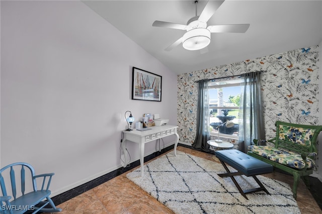 1811 NE 5th Ter, Cape Coral, FL 33909 - office space with lofted ceiling, wallpapered walls, and a ceiling fan
