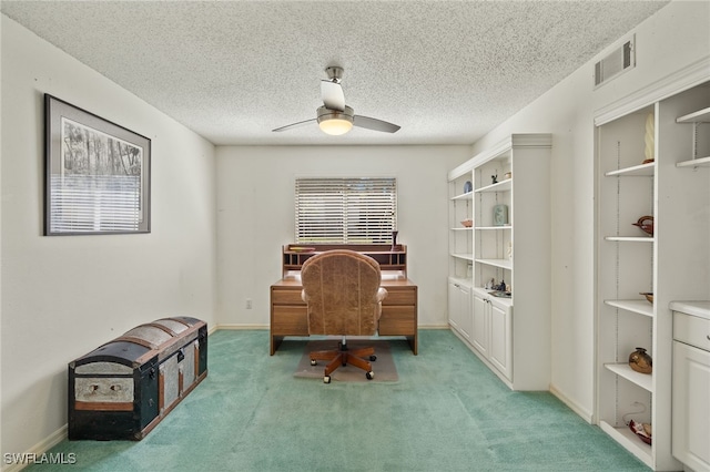 9900 Sunset Cove Ln Unit 111, Fort Myers, FL 33919 - office space featuring light carpet, ceiling fan, baseboards, and a textured ceiling