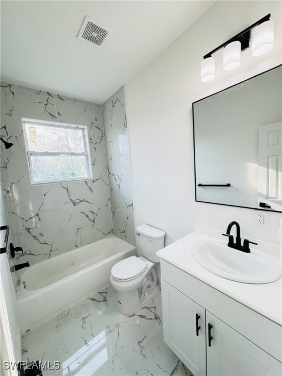 16 W 7th St, Lehigh Acres, FL 33972 - bathroom featuring toilet, vanity, washtub / shower combination, and marble finish floors