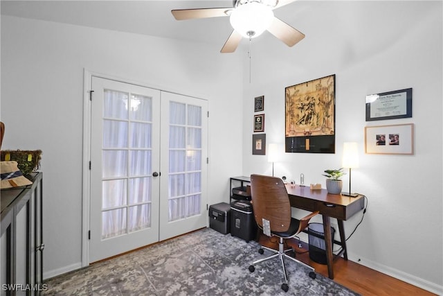 12839 Oakpointe Cir, Fort Myers, FL 33912 - home office featuring french doors, baseboards, and a ceiling fan