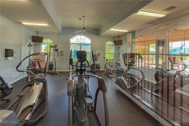 17504 Cherry Ridge Ln, Fort Myers, FL 33967 - workout area with baseboards and a ceiling fan