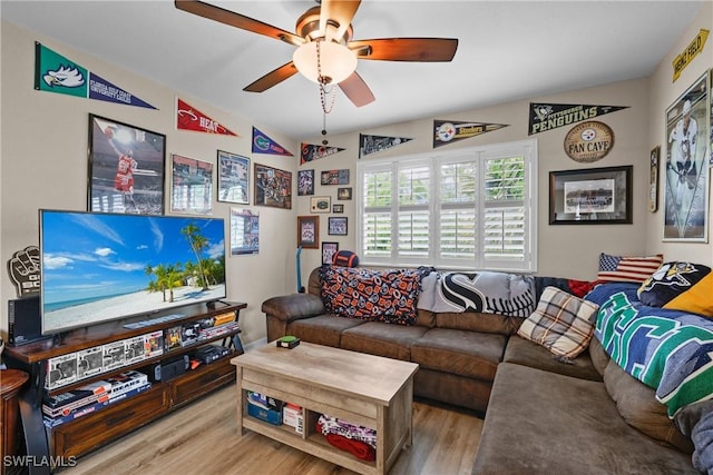 17504 Cherry Ridge Ln, Fort Myers, FL 33967 - living room with ceiling fan and wood finished floors