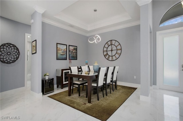 610 25th Ave NW, Naples, FL 34120 - dining area with marble tiled flooring, ornamental molding, and a tray ceiling