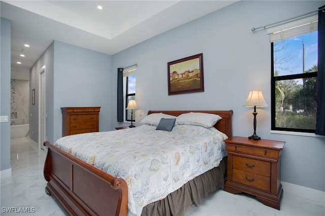 610 25th Ave NW, Naples, FL 34120 - bedroom featuring light marble finish floors, multiple windows, recessed lighting, and baseboards