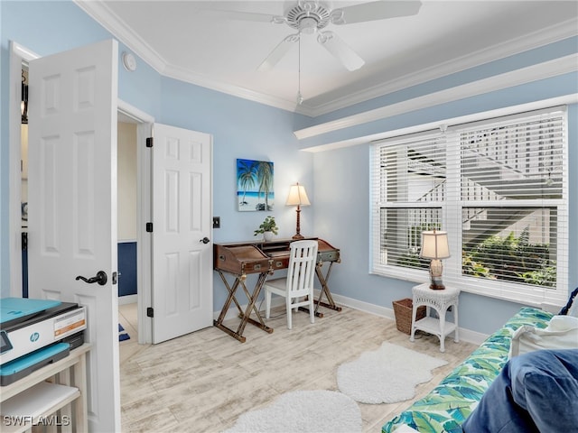 2110 Cay Lagoon Dr Unit 113, Naples, FL 34109 - office space featuring light wood-style flooring, crown molding, a ceiling fan, and baseboards