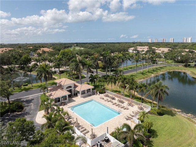 3471 Ballybridge Cir Unit 202, Bonita Springs, FL 34134 - drone / aerial view of a nearby body of water and a pool area
