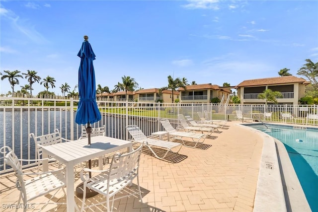 1155 Sandpiper St Unit G2, Naples, FL 34102 - view of patio with fence, a community pool, and a water view
