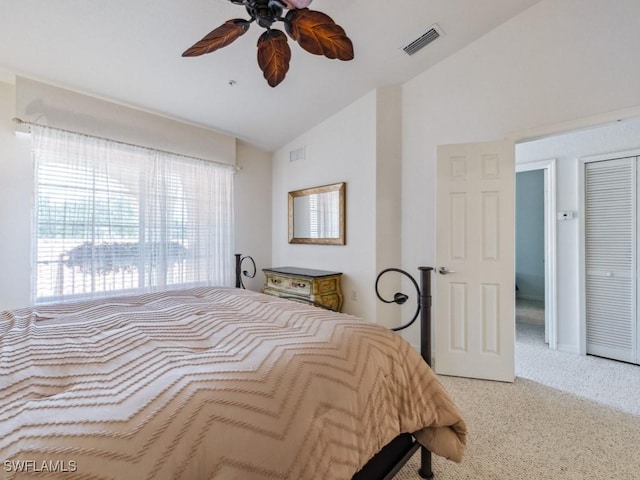26660 Rosewood Pointe Cir Unit 205, Bonita Springs, FL 34135 - carpeted bedroom with lofted ceiling and ceiling fan