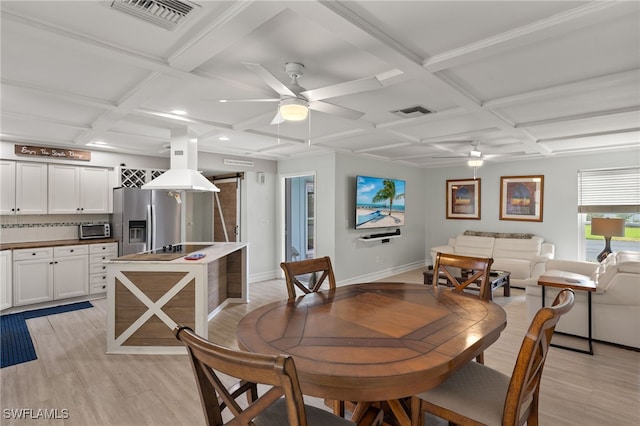 3275 Boca Ciega Dr Unit D49, Naples, FL 34112 - dining room with ceiling fan, coffered ceiling, light wood finished floors, baseboards, and beam ceiling