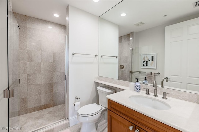 940 Cape Marco Dr Unit 1703, Marco Island, FL 34145 - full bath with a shower stall, toilet, recessed lighting, and vanity