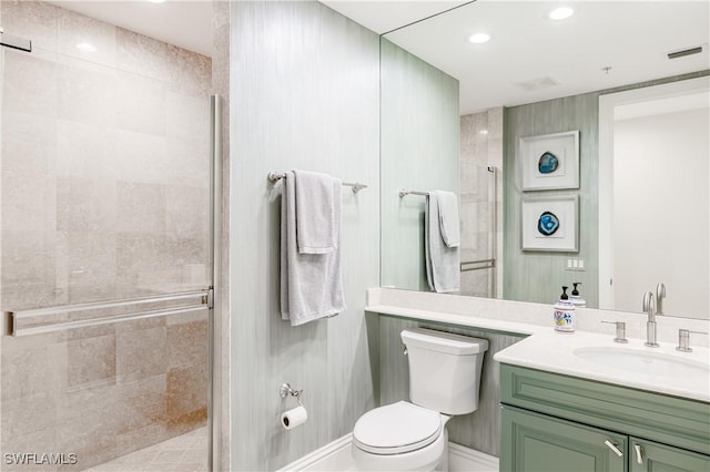 940 Cape Marco Dr Unit 1703, Marco Island, FL 34145 - full bathroom featuring a shower stall, toilet, vanity, and recessed lighting
