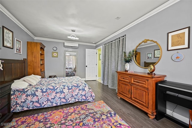 8151 New Jersey Blvd, Fort Myers, FL 33967 - bedroom featuring a wall unit AC, crown molding, and dark wood-type flooring