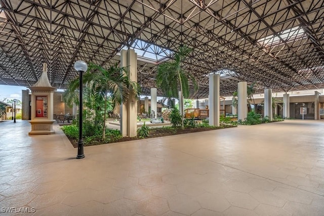 lobby with a towering ceiling