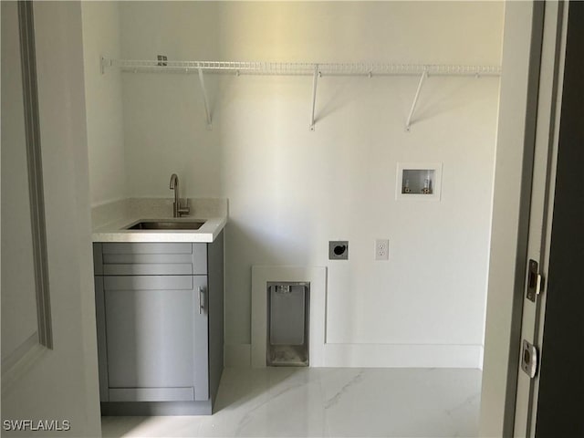 760 Fullerton Ave S, Lehigh Acres, FL 33974 - washroom featuring hookup for an electric dryer, wet bar, hookup for a washing machine, marble finish flooring, and cabinet space