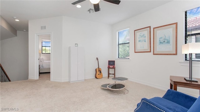 7874 Bucks Run Dr, Naples, FL 34120 - sitting room with plenty of natural light, carpet, ceiling fan, recessed lighting, and baseboards