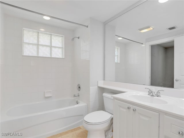 15329 Laughing Gull Ln, Bonita Springs, FL 34135 - full bathroom featuring bathing tub / shower combination, vanity, tile patterned flooring, and recessed lighting