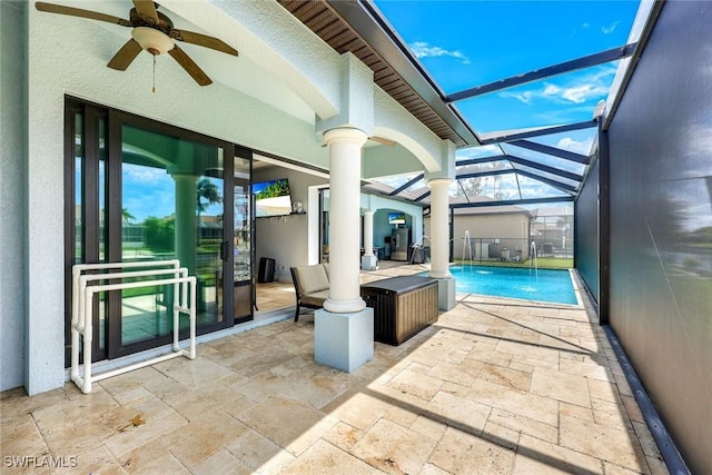 208 SW 15th St, Cape Coral, FL 33991 - outdoor pool with ceiling fan, a patio area, and a lanai