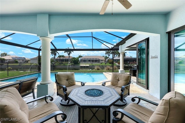 208 SW 15th St, Cape Coral, FL 33991 - view of patio / terrace featuring ceiling fan and glass enclosure